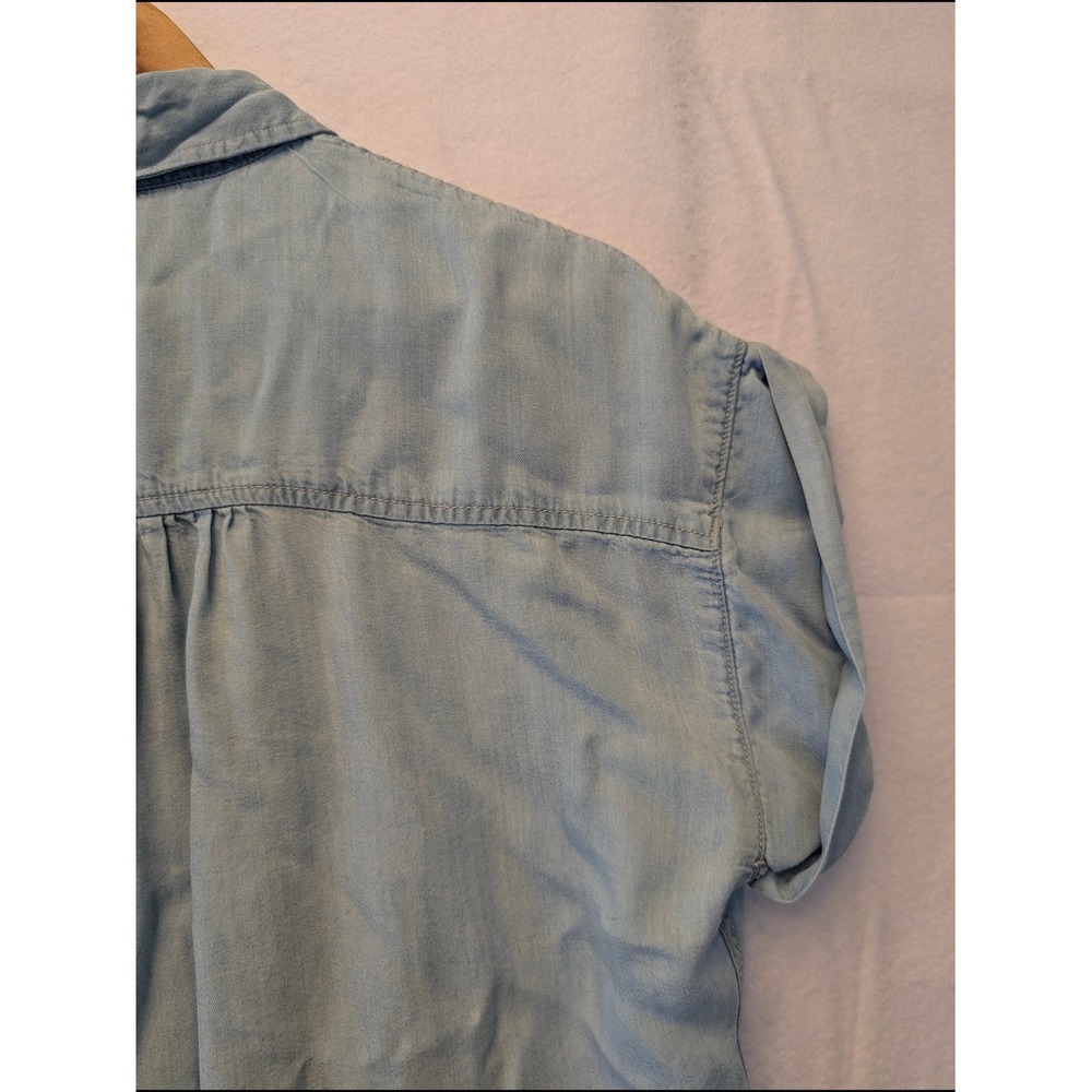 Thread & Supply Light Wash Lyocell Chambray Shirt Dress Frayed Hem Size Medium - Picture 10 of 15